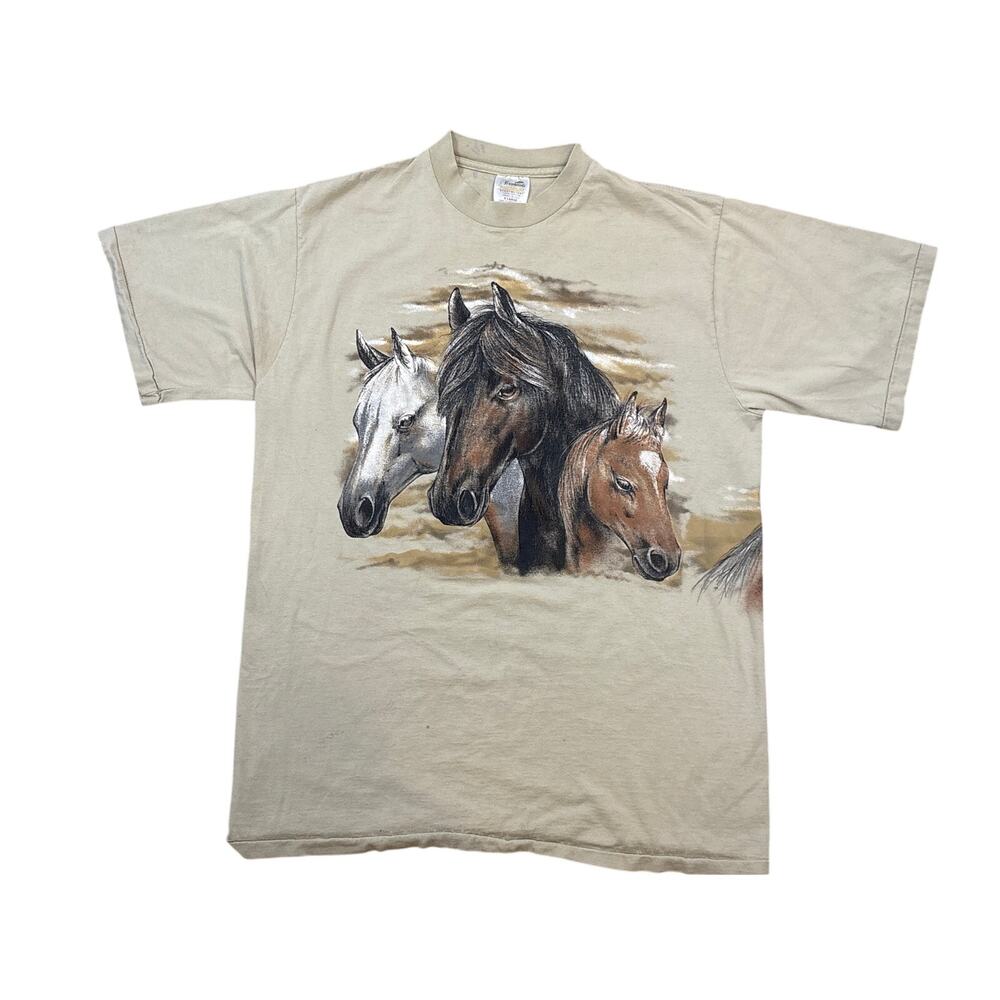 Hazelwoods VTG Single Stitch Tshirt Wrap Around Graphic Horse Western XL